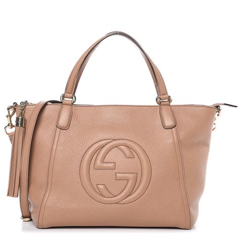 GUCCI Pebbled Calfskin Small Soho Top Handle Bag Peonia 